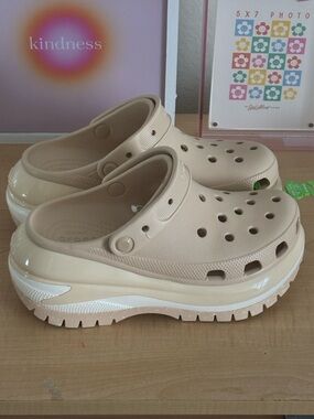 Crocs Beige Mega Crush Platform Clog Shoes - Chunky Sole